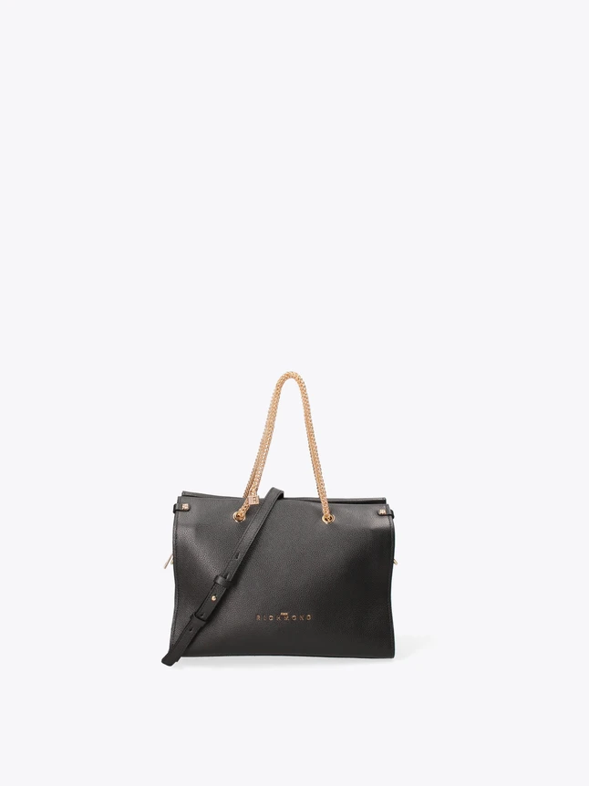 Leather Satchel Handbag with Chain Handle And Removable Strap for Everyday