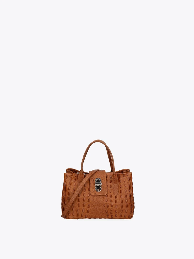 Crocodile Embossed Leather Satchel Handbag with Top Handle for Everyday Use