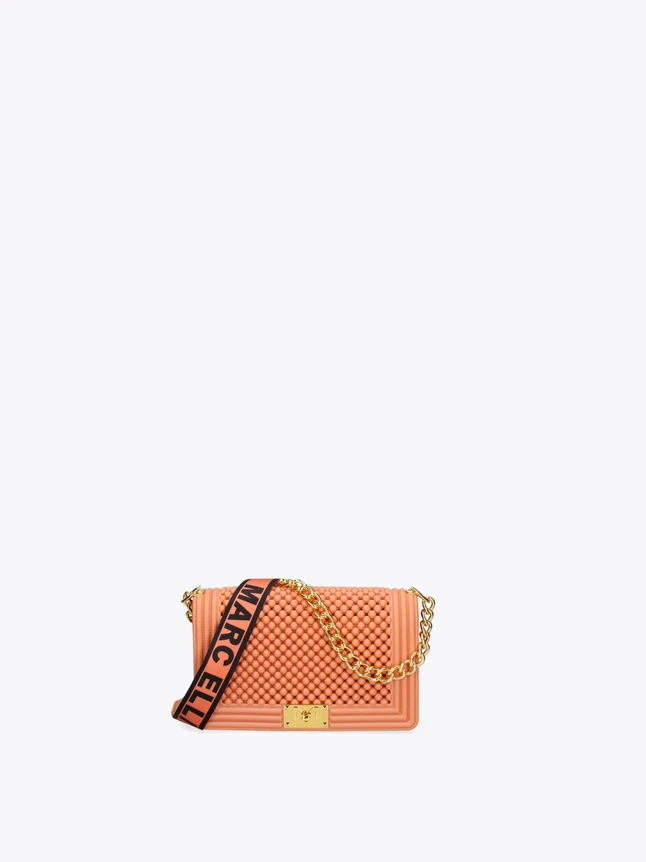 Mini Crossbody Leather Bag Textured Chain Strap for Evening Use