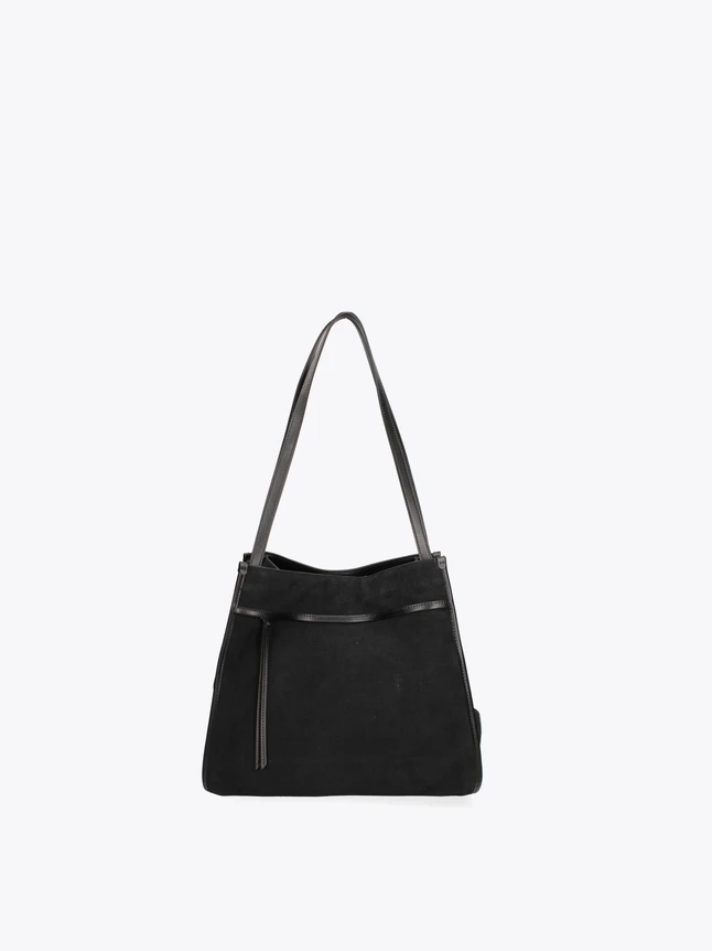 Relaxed Suede Shoulder Bag With Leather Details For Everyday Carryall