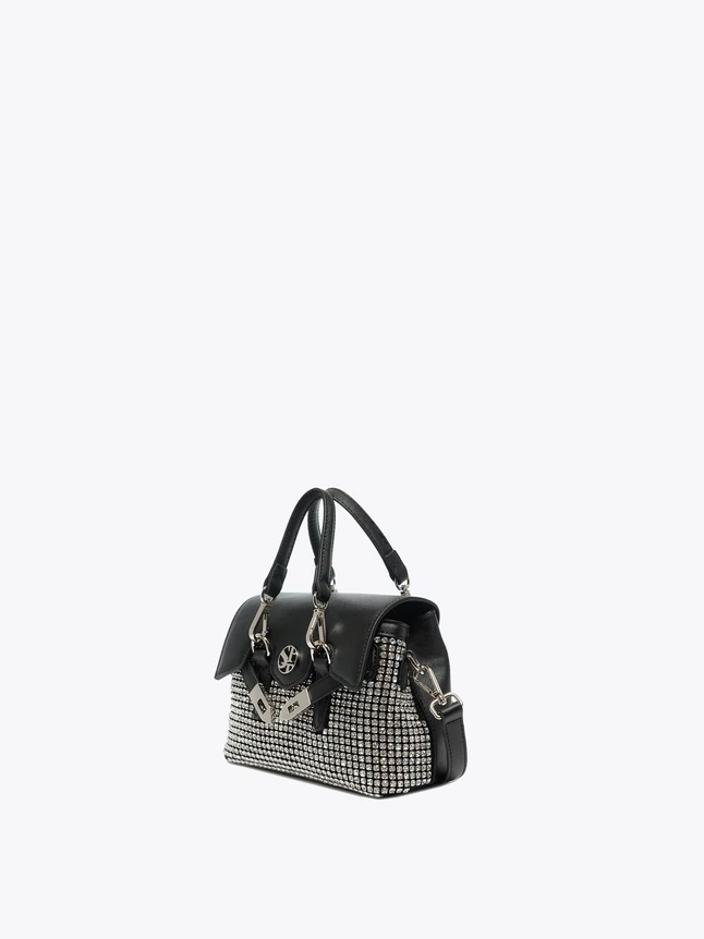 Luxe Crystal Embellished Leather Top Handle Handbag For Evening Events