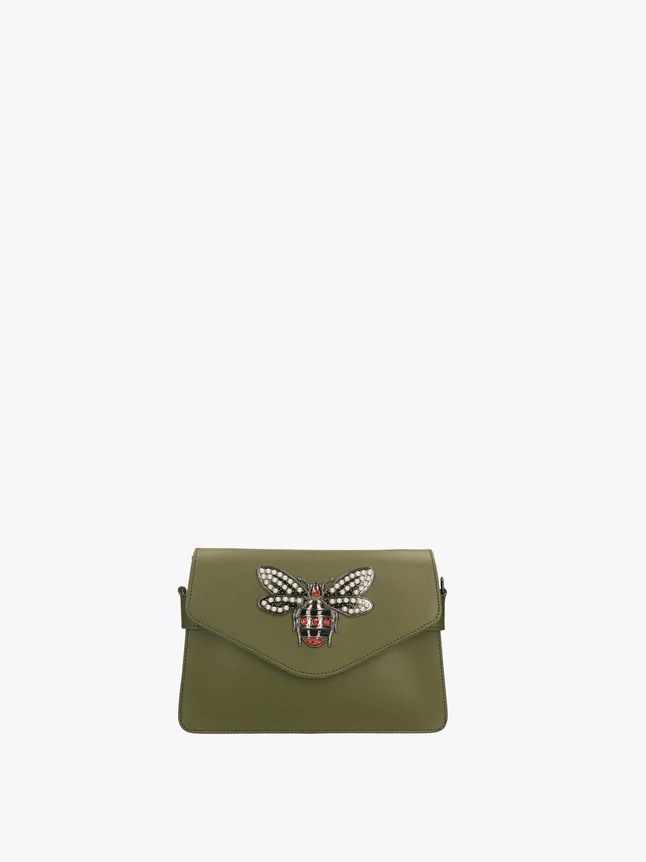 Leather Envelope Clutch Bejeweled Bee Accented Evening Party Bag