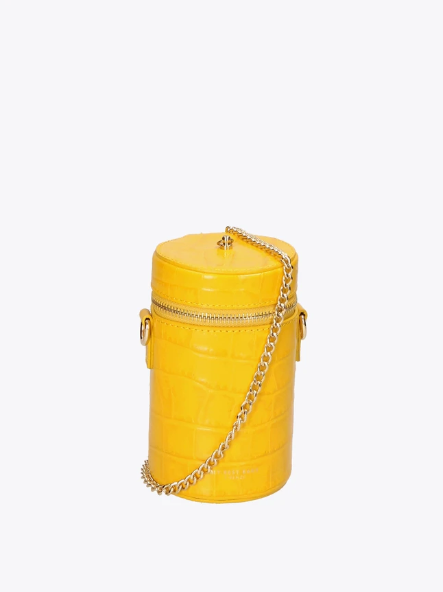 Crocodile Embossed Leather Cylinder Crossbody Bag for Evening Use