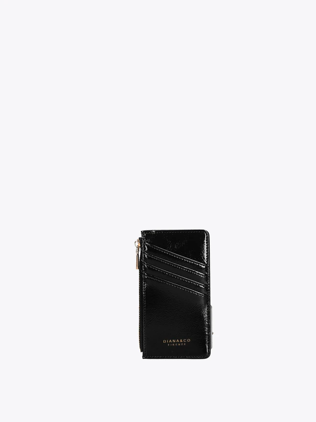Elegant Patent Leather Card Holder With Zip Pocket For Modern Essentials