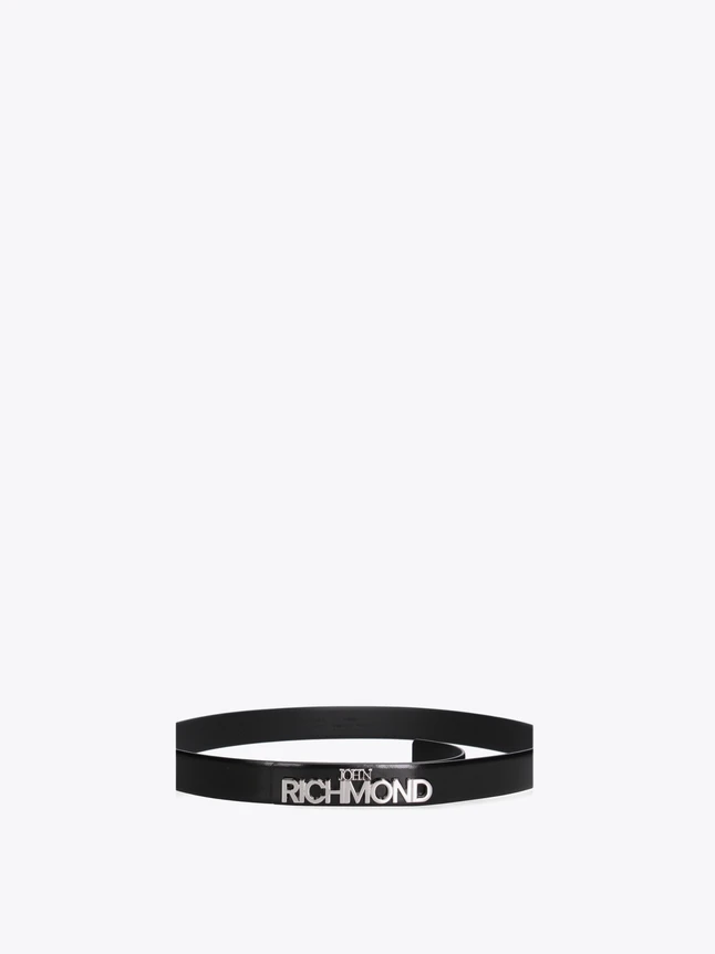 JOHN RICHMOND Sleek Leather Belt with Metallic Logo for Sophisticated Style