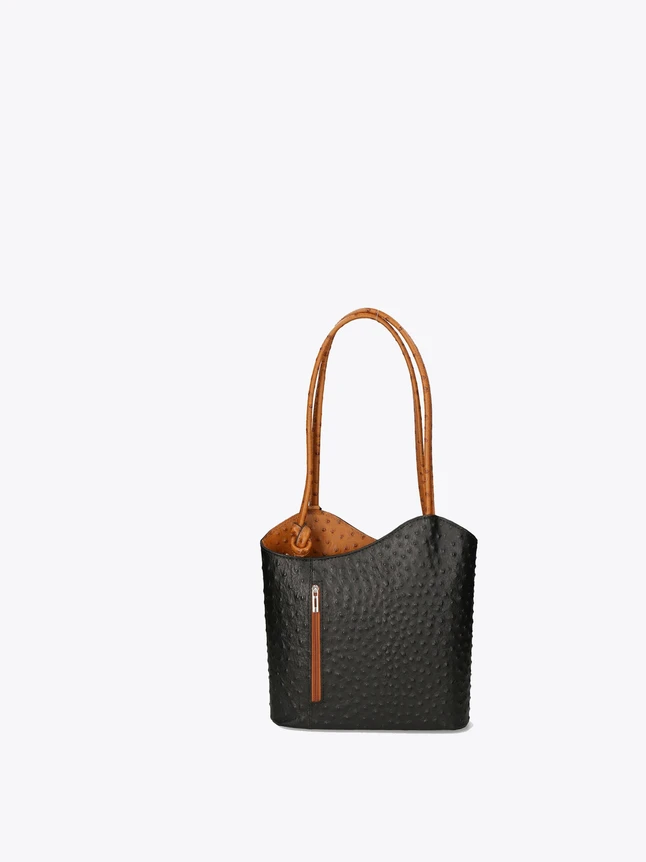 Ostrich Pattern Leather Tote Bag for Everyday Use with Front Zipper Pocket