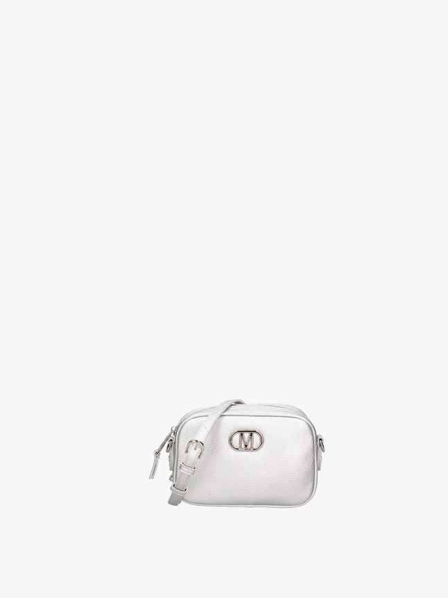Pebbled Leather Shoulder Bag Chic Camera Style with Metallic Monogram Logo