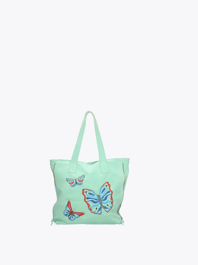 Canvas Tote Bag with Butterfly Embroidery for Everyday Use