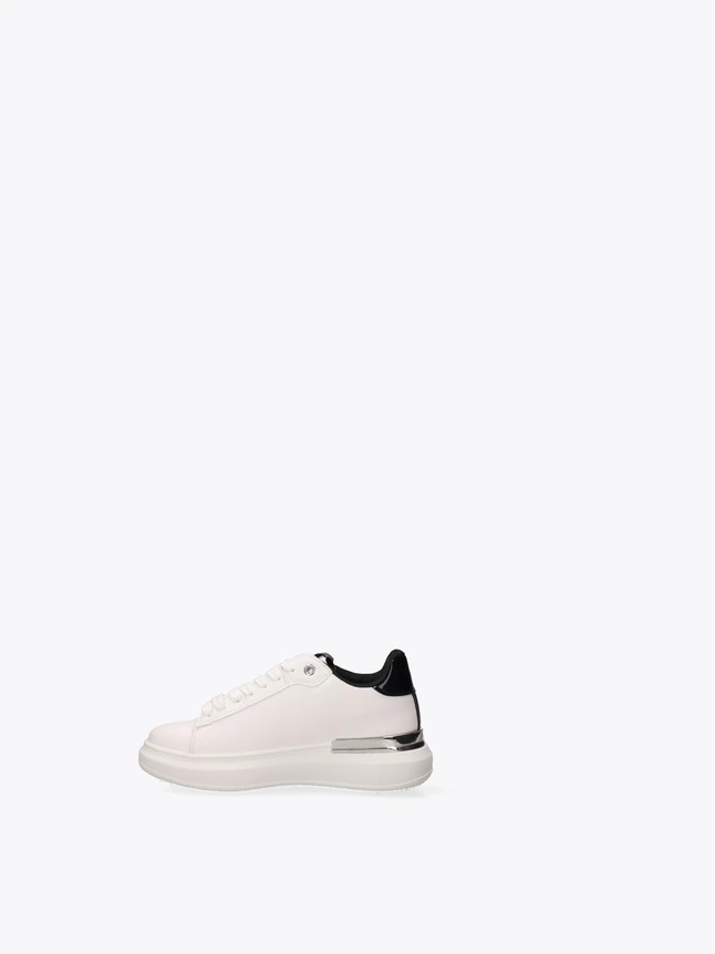 Chic Leather Platform Low Top Sneakers With Contrast Metallic Heel Accent Everyday Style