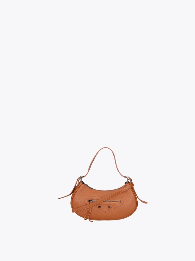 Crescent Pebbled Leather Hobo Bag with Front Zipper Pocket for Everyday Use