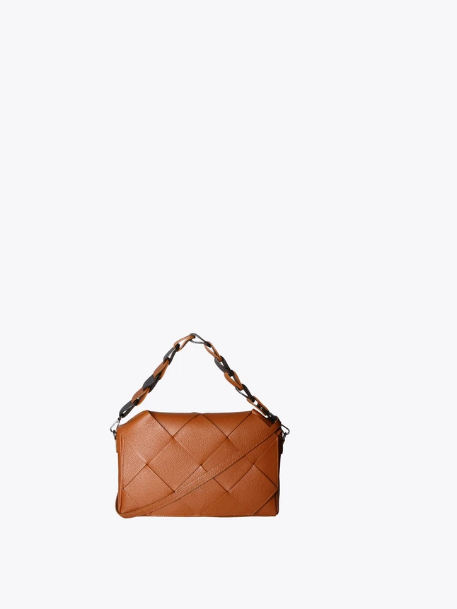 Woven Leather Shoulder Bag with Chain Strap Everyday Use