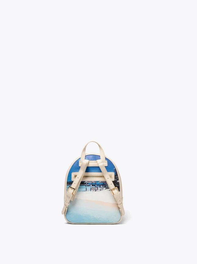 Coastal Escape Print Leather Trim Backpack For Upscale Resort Wear