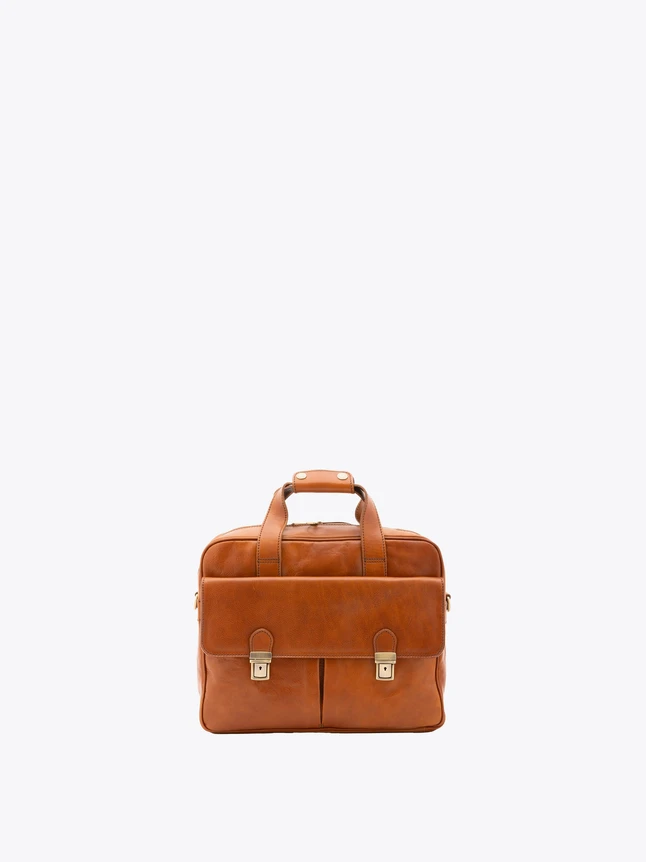 Classic Leather Briefcase Front Buckle Pockets for Office And Business Travel