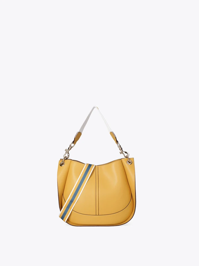Leather Hobo Bag with Striped Crossbody Strap for Daily Use