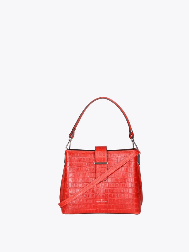 Crocodile Embossed Leather Satchel Bag with Top Handle And Crossbody Strap