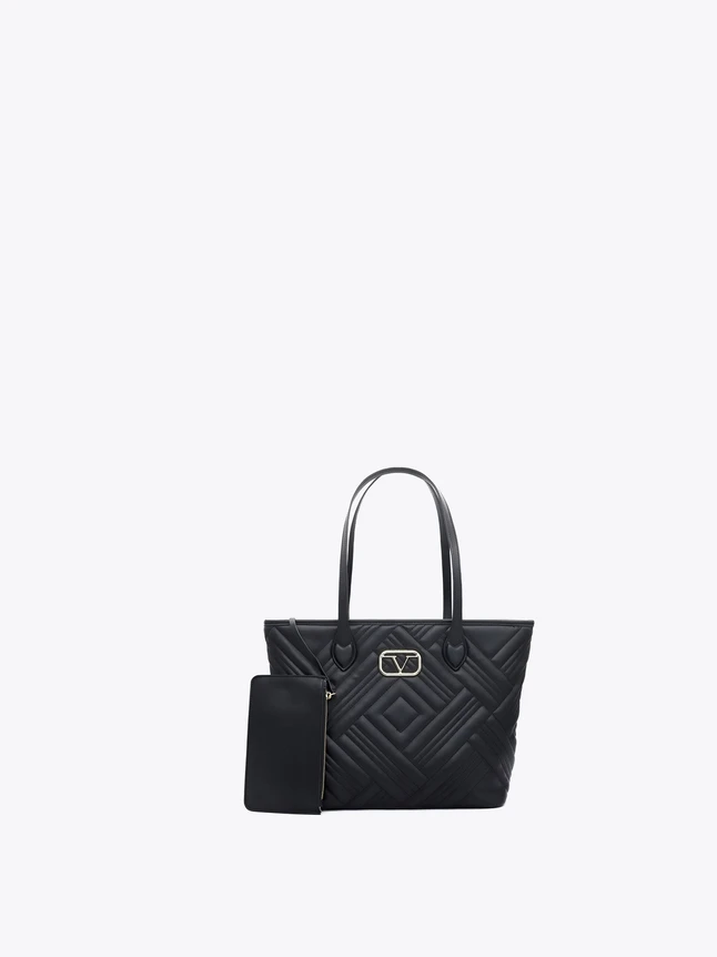 Leather Quilted Tote Bag with Removable Pouch for Work And Everyday Use