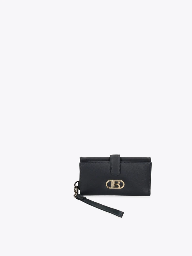 Minimalist Leather Mini Wallet Wristlet for Cards with Logo Hardware