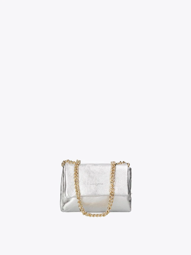 Metallic Leather Shoulder Bag with Chain Strap for Evening Out