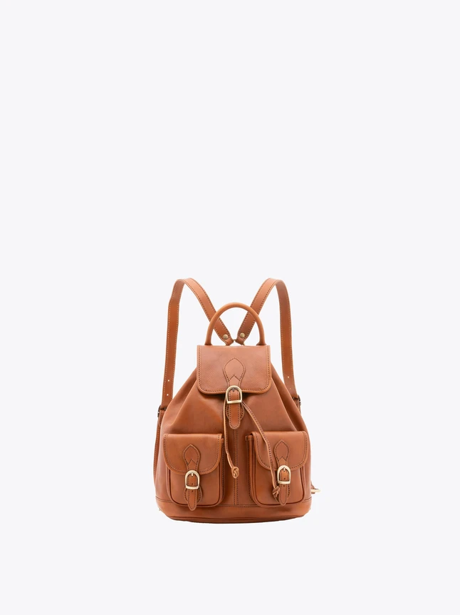 Classic Leather Backpacks for School with Front Buckle Pockets