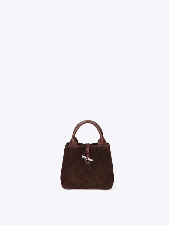 Chic Suede Top Handle Handbag With Distinctive Toggle Closure For Elevated Style