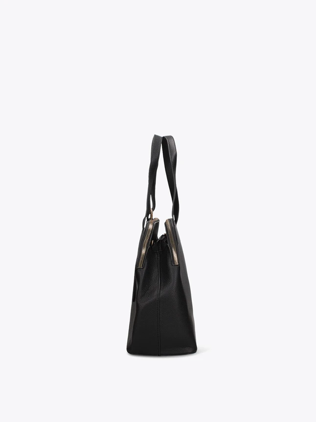Chic Faux Leather Shoulder Tote Bag With Side Zipper Details