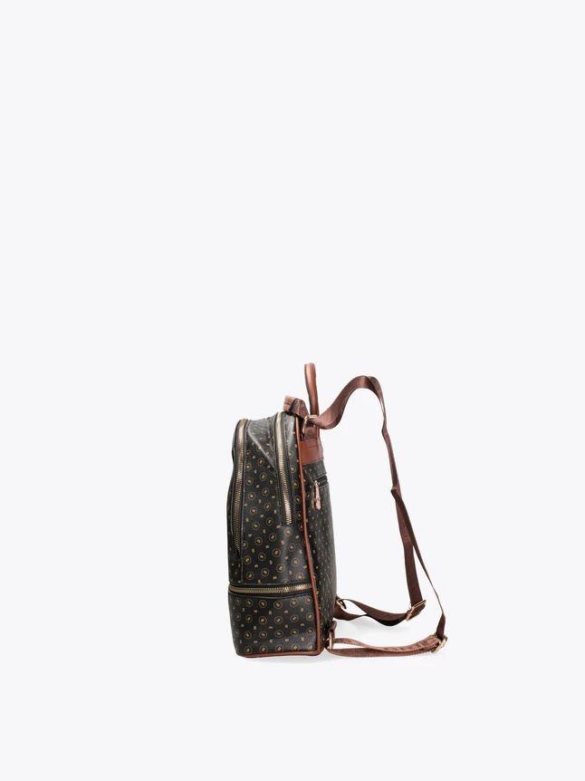 Chic Signature Pattern Backpack With Faux Leather Accents For Daily Commutes