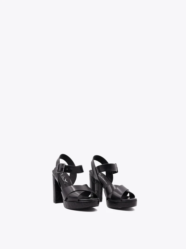 Leather Platform Sandals with Ankle Strap Block Heel for Evening Wear