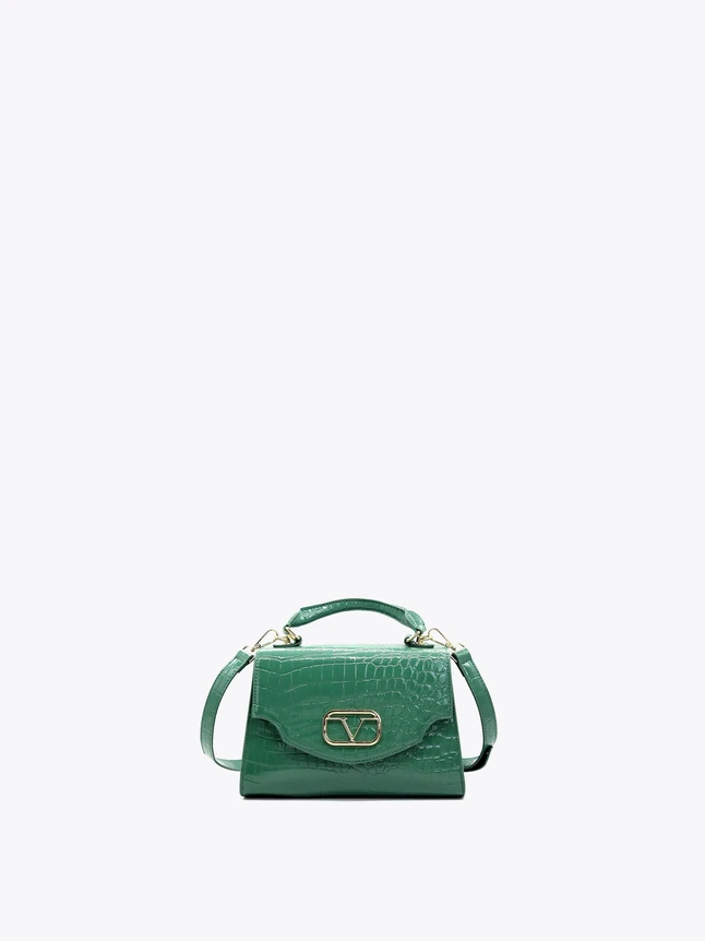 Crocodile Embossed Leather Mini Top Handle Satchel for Evening And Daily Use