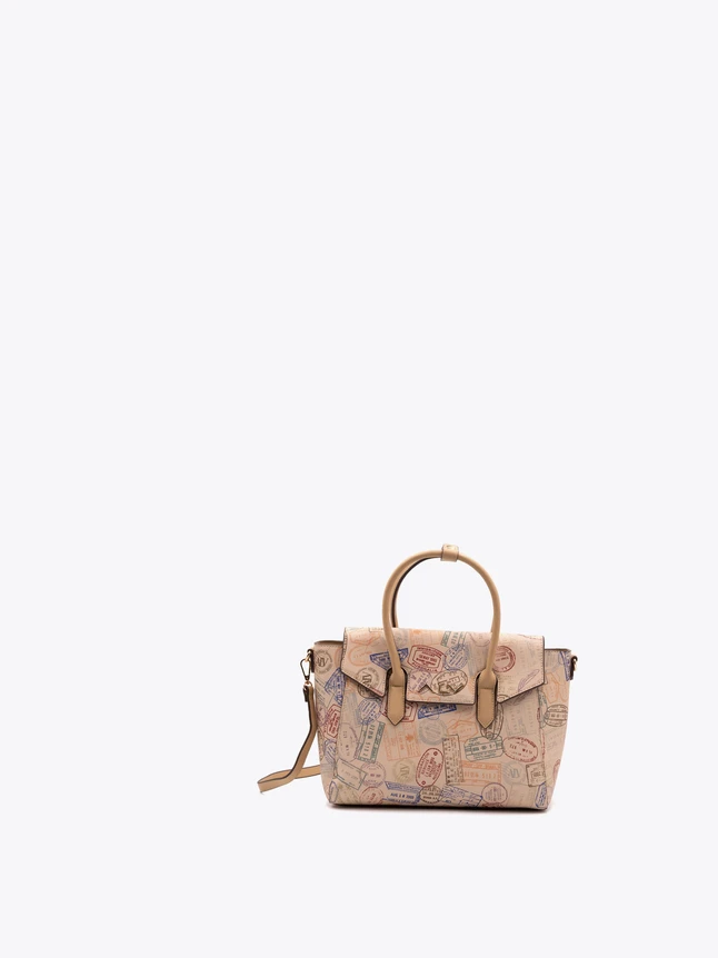 Stamp Pattern Canvas Satchel Bag Top Handle Crossbody Strap for Everyday Use