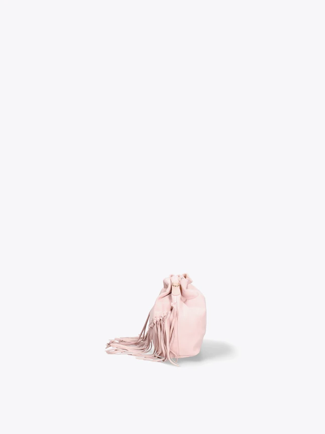 Luxe Suede Fringe Bucket Bag Drawstring Closure Bohemian Style