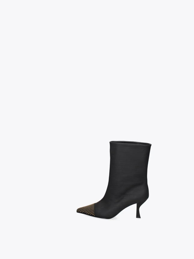 Glam Studded Point Toe Sock Ankle Boot Stiletto Heel Ribbed Knit