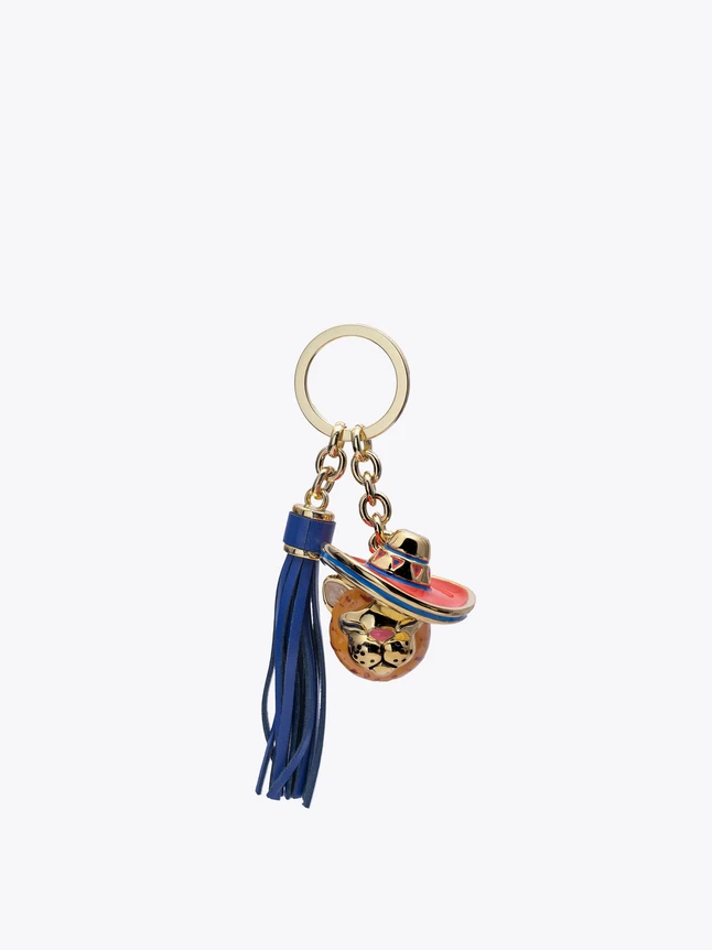 Luxury Animal Head Sombrero Charm Keyring with Leather Tassel Bag Accessory