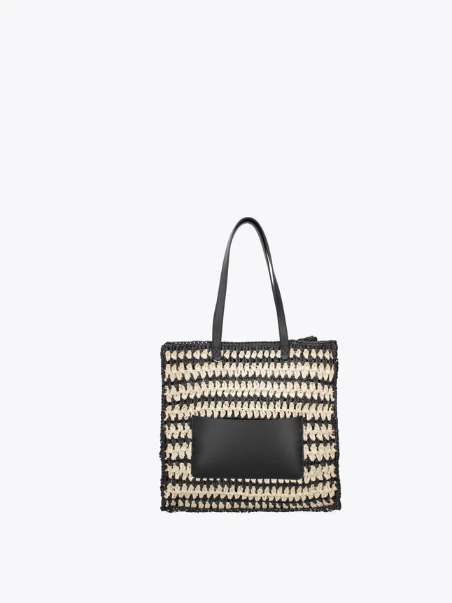 Woven Raffia Tote Bag with Front Pocket for Everyday Use