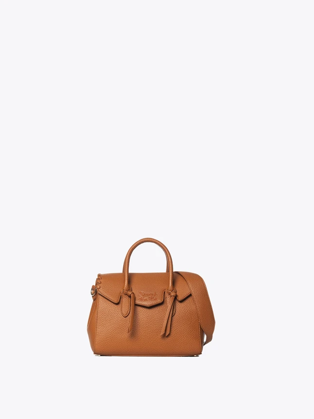 Elegant Grained Leather Top Handle Satchel Bag with Flap Closure for Versatile Style