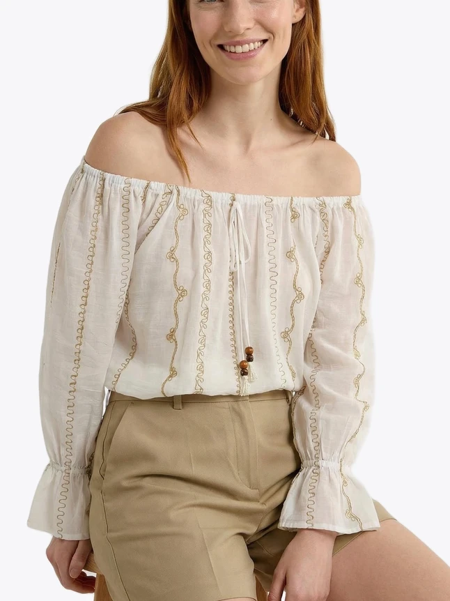 Women's Blouse In Cotton For Work - Chic Design With Soft Shape