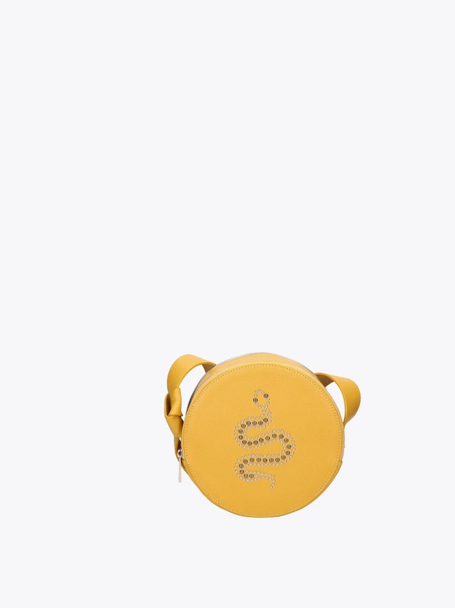 Round Crossbody Bag in PU Leather with Rhinestone Snake Embellishment Evening