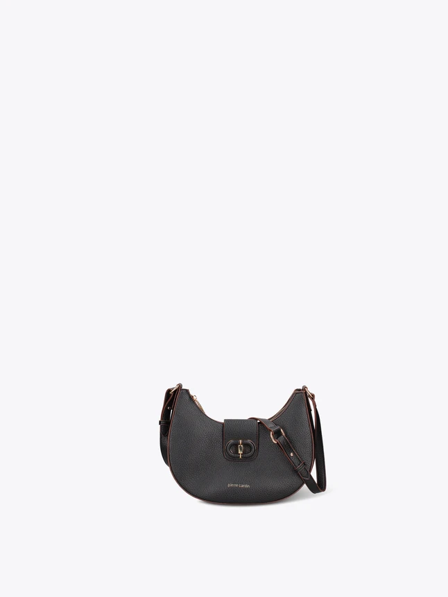 Chic Pebbled Finish Half Moon Crossbody Bag Turnlock Fastening