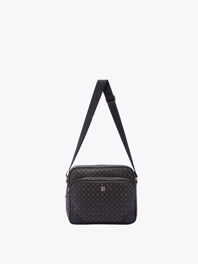 Crossbody Bag Canvas with Leather Trim Allover Dot Pattern Daily Use