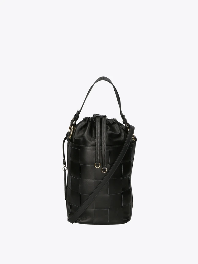 Leather Patchwork Drawstring Bucket Bag Crossbody for Daily Use