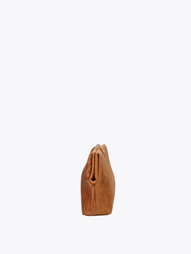 Suede Pouch Shoulder Bag with Stitched Detail for Everyday Elegance