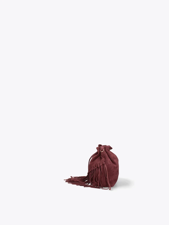 Luxe Suede Fringe Bucket Bag Drawstring Closure Bohemian Style