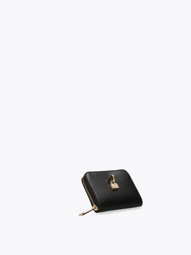 Chic Leather Mini Zip Around Wallet With Signature Padlock Charm