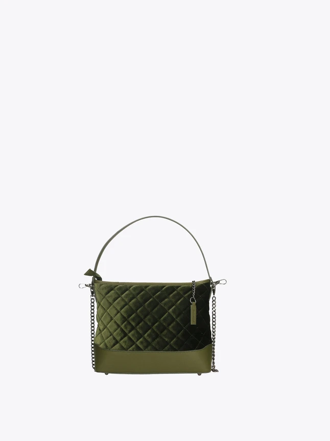 Quilted Velvet Top Handle Chain Shoulder Bag for Evening Outings