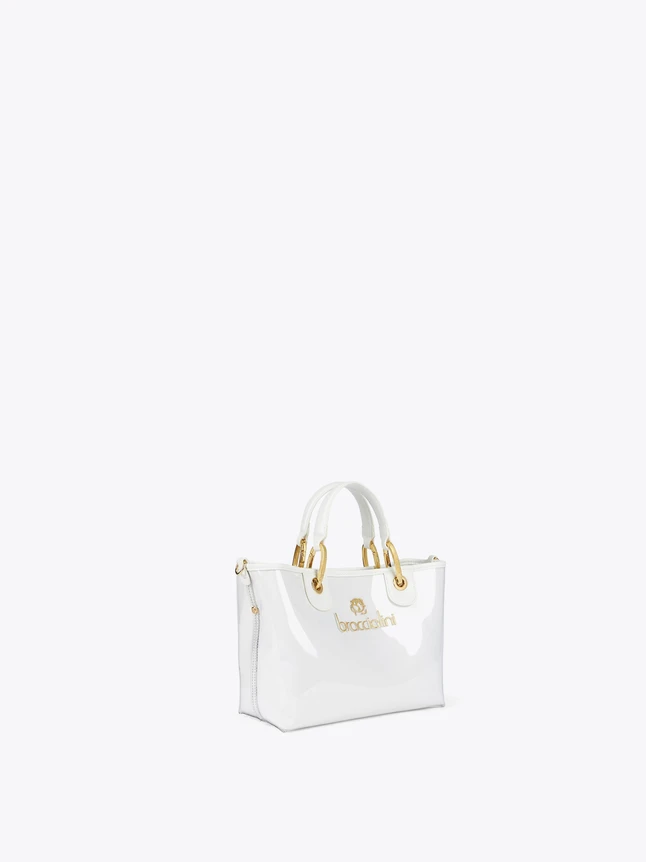 Chic Patent Finish Handbag With Detachable Shoulder Strap And Elegant Top Handle