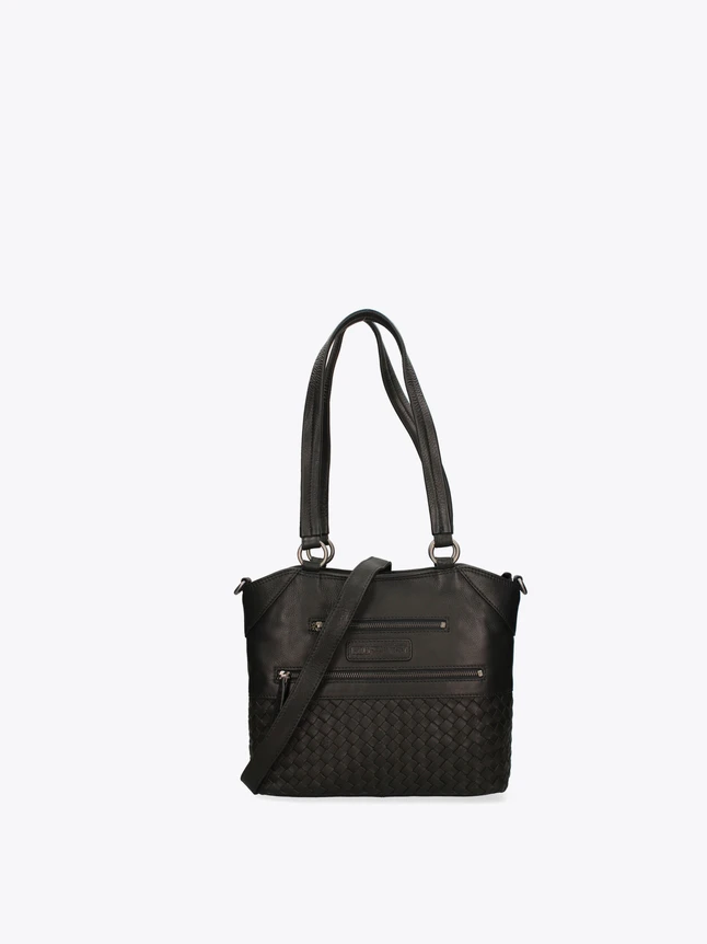 Leather Tote Handbag With Woven Front for Everyday Use