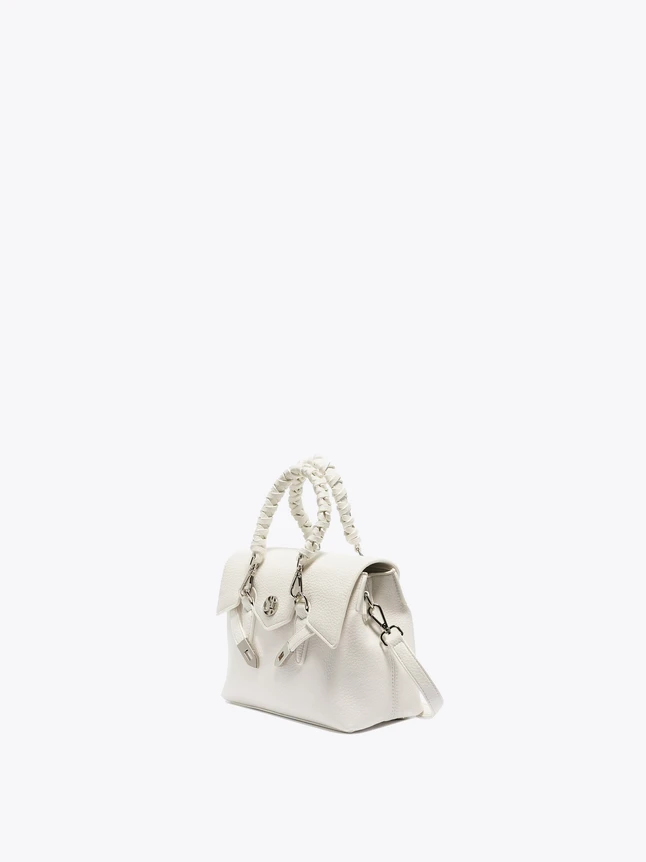 Sophisticated Grained Leather Top Handle Bag With Statement Logo Strap For Daily Elegance