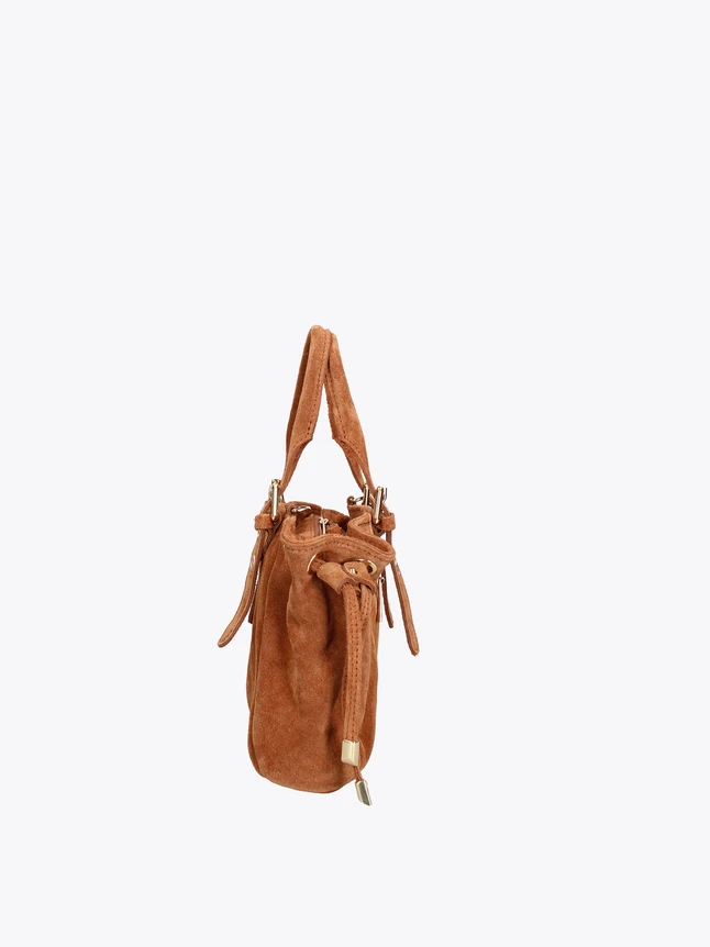 Luxury Suede Top Handle Shoulder Bag With Drawstring Accents