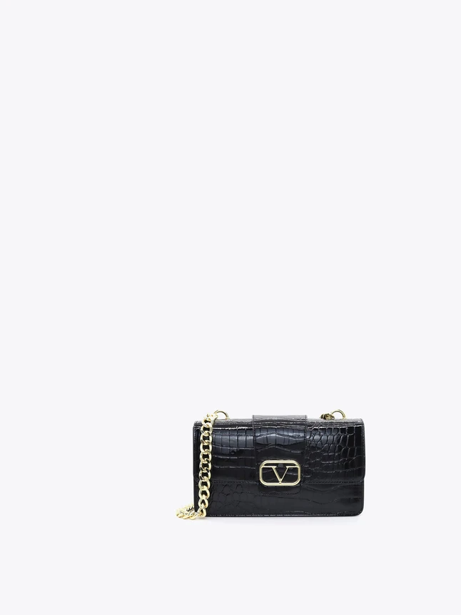 Elegant Crocodile Embossed Leather Shoulder Bag for Evening