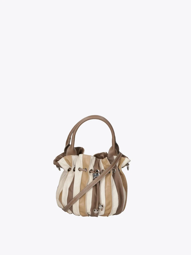 Striped Bucket Bag with Leather Trim And Crossbody Strap