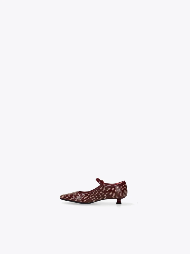 Luxe Studded Pointed Toe Mary Jane Kitten Heel Evening Pump